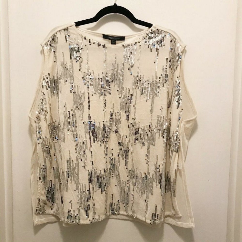 Marc New York Andrew Marc Sequin shirt/top Silver Cream Color One Size